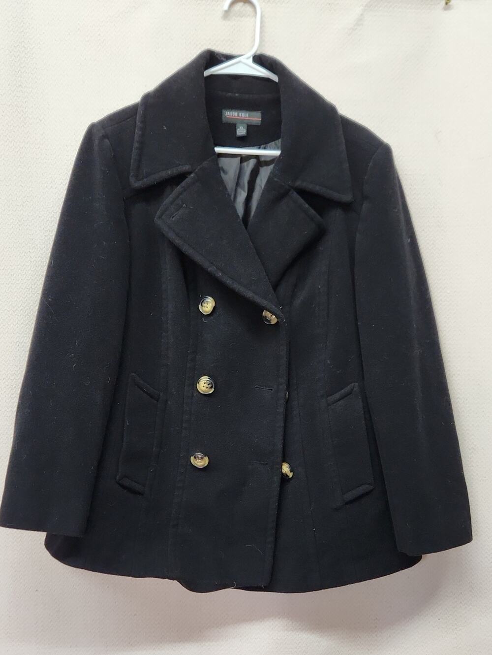 Anne Klein Black Double-Breasted Peacoat with Gold Buttons